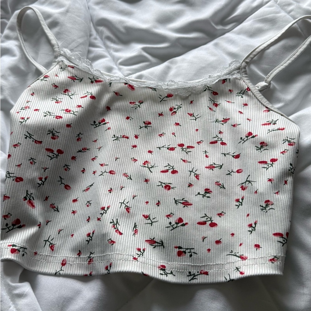 SHEIN White and Red Floral Camisole